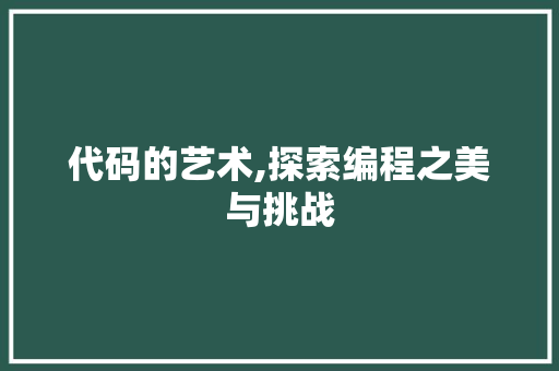 代码的艺术,探索编程之美与挑战