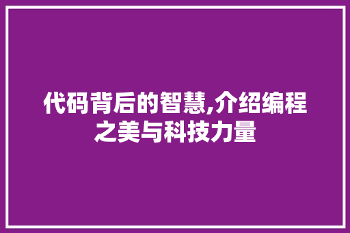 代码背后的智慧,介绍编程之美与科技力量