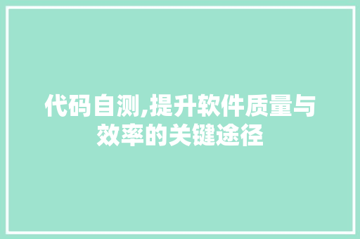 代码自测,提升软件质量与效率的关键途径