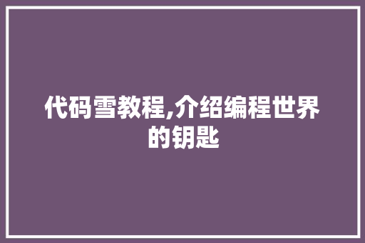 代码雪教程,介绍编程世界的钥匙