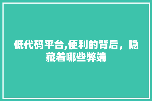 低代码平台,便利的背后，隐藏着哪些弊端
