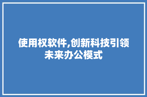 使用权软件,创新科技引领未来办公模式