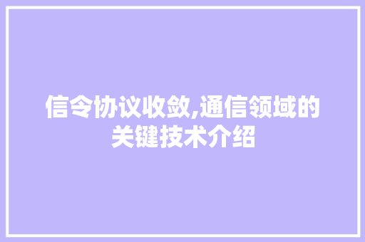 信令协议收敛,通信领域的关键技术介绍