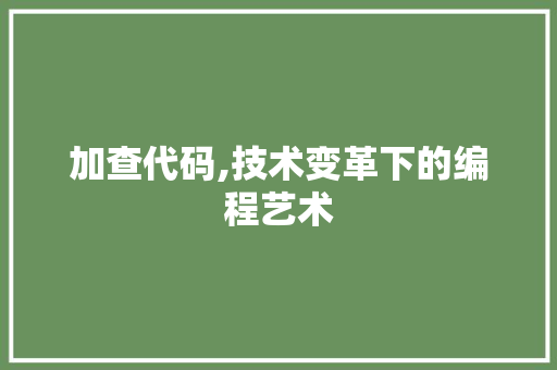 加查代码,技术变革下的编程艺术