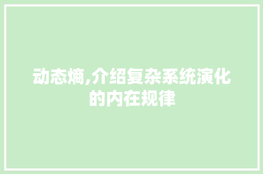 动态熵,介绍复杂系统演化的内在规律