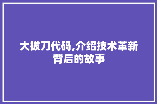 大拔刀代码,介绍技术革新背后的故事