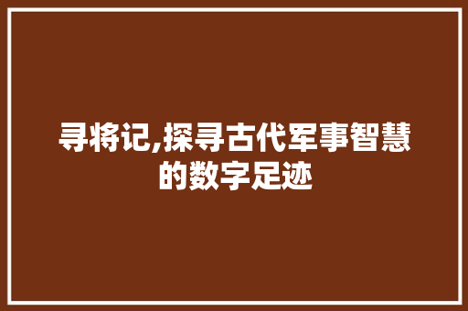 寻将记,探寻古代军事智慧的数字足迹