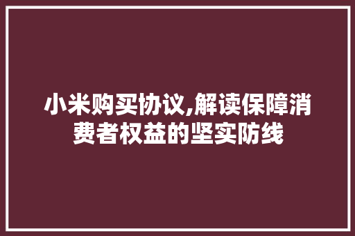 小米购买协议,解读保障消费者权益的坚实防线
