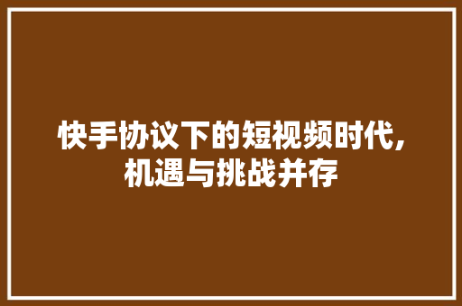 快手协议下的短视频时代,机遇与挑战并存