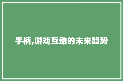 手柄,游戏互动的未来趋势