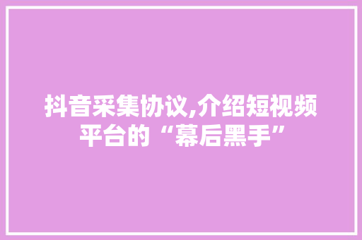 抖音采集协议,介绍短视频平台的“幕后黑手”
