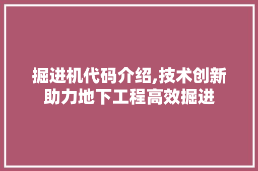 掘进机代码介绍,技术创新助力地下工程高效掘进