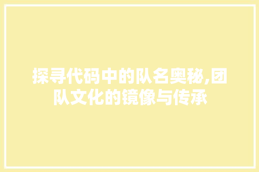 探寻代码中的队名奥秘,团队文化的镜像与传承