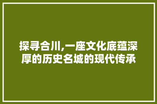 探寻合川,一座文化底蕴深厚的历史名城的现代传承