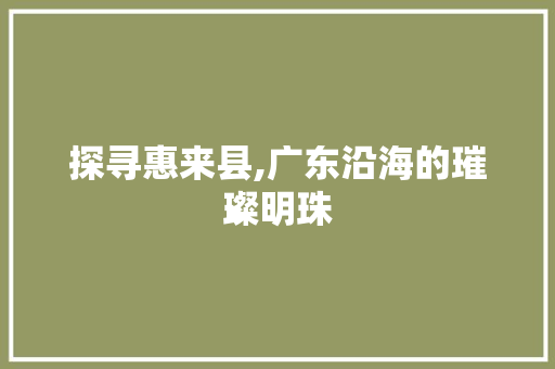 探寻惠来县,广东沿海的璀璨明珠