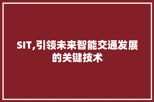 SIT,引领未来智能交通发展的关键技术