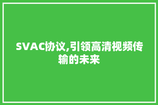 SVAC协议,引领高清视频传输的未来
