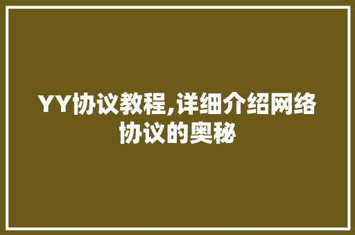 YY协议教程,详细介绍网络协议的奥秘