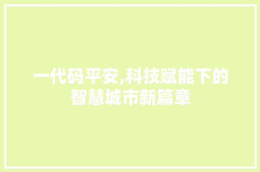 一代码平安,科技赋能下的智慧城市新篇章