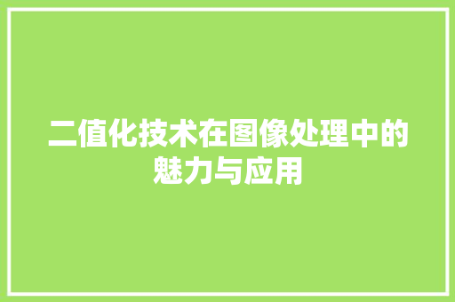 二值化技术在图像处理中的魅力与应用