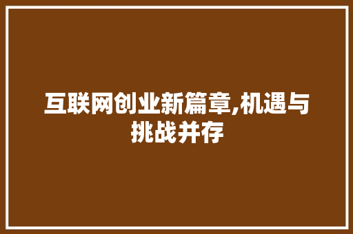 互联网创业新篇章,机遇与挑战并存