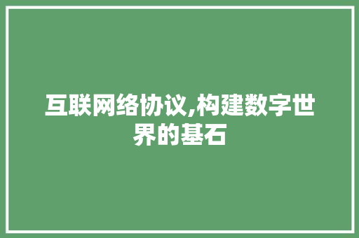 互联网络协议,构建数字世界的基石