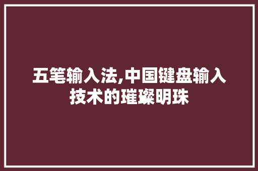 五笔输入法,中国键盘输入技术的璀璨明珠