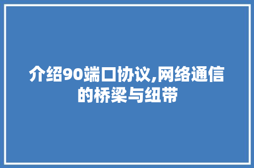 介绍90端口协议,网络通信的桥梁与纽带