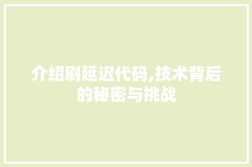 介绍刷延迟代码,技术背后的秘密与挑战
