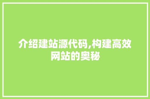 介绍建站源代码,构建高效网站的奥秘