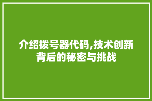 介绍拨号器代码,技术创新背后的秘密与挑战
