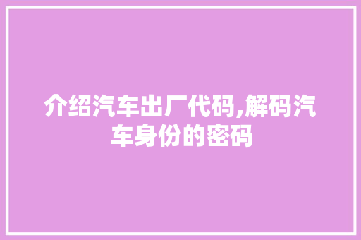 介绍汽车出厂代码,解码汽车身份的密码