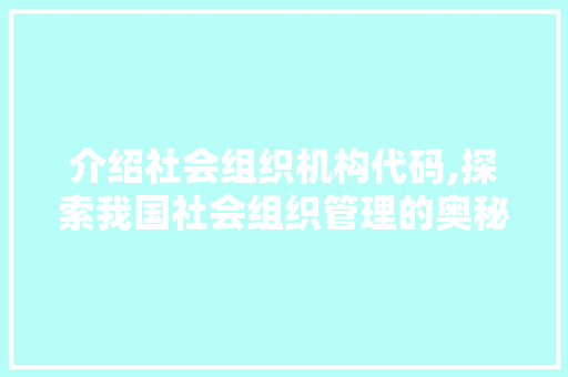 介绍社会组织机构代码,探索我国社会组织管理的奥秘