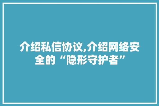 介绍私信协议,介绍网络安全的“隐形守护者”