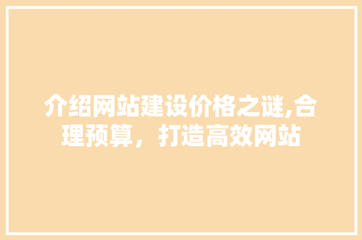 介绍网站建设价格之谜,合理预算，打造高效网站