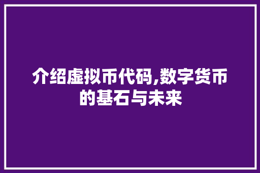 介绍虚拟币代码,数字货币的基石与未来