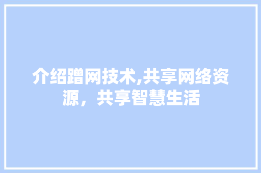 介绍蹭网技术,共享网络资源，共享智慧生活