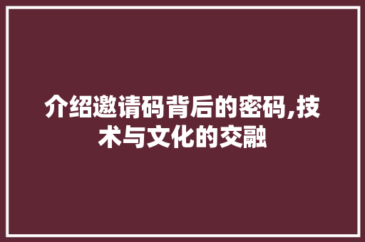 介绍邀请码背后的密码,技术与文化的交融