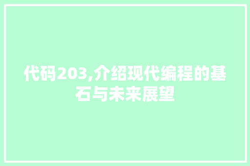 代码203,介绍现代编程的基石与未来展望