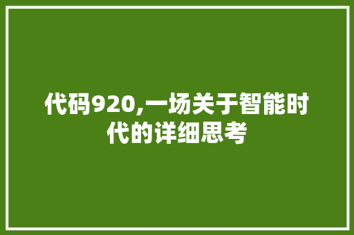 代码920,一场关于智能时代的详细思考