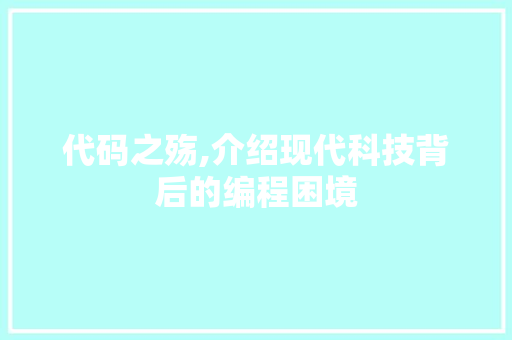 代码之殇,介绍现代科技背后的编程困境