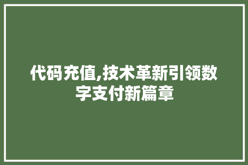 代码充值,技术革新引领数字支付新篇章
