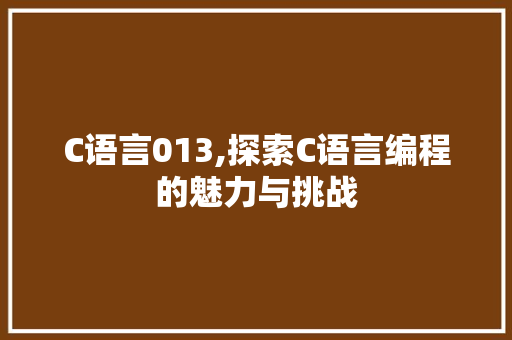 C语言013,探索C语言编程的魅力与挑战