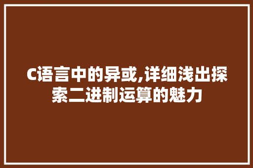 C语言中的异或,详细浅出探索二进制运算的魅力