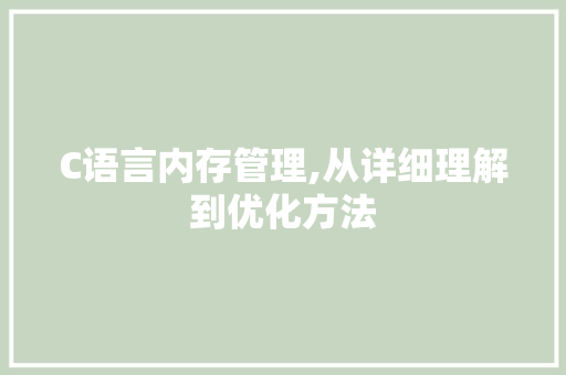C语言内存管理,从详细理解到优化方法