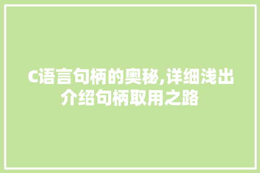 C语言句柄的奥秘,详细浅出介绍句柄取用之路