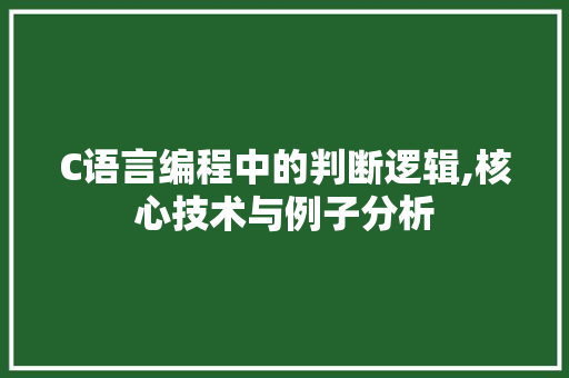 C语言编程中的判断逻辑,核心技术与例子分析