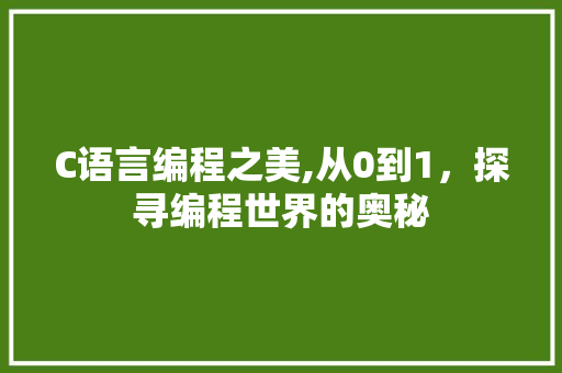 C语言编程之美,从0到1，探寻编程世界的奥秘