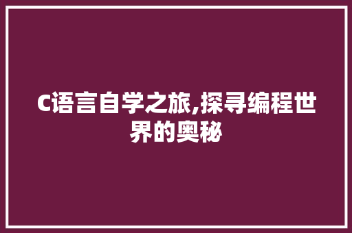 C语言自学之旅,探寻编程世界的奥秘