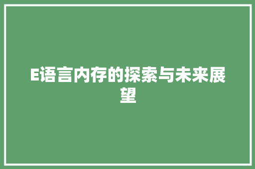 E语言内存的探索与未来展望